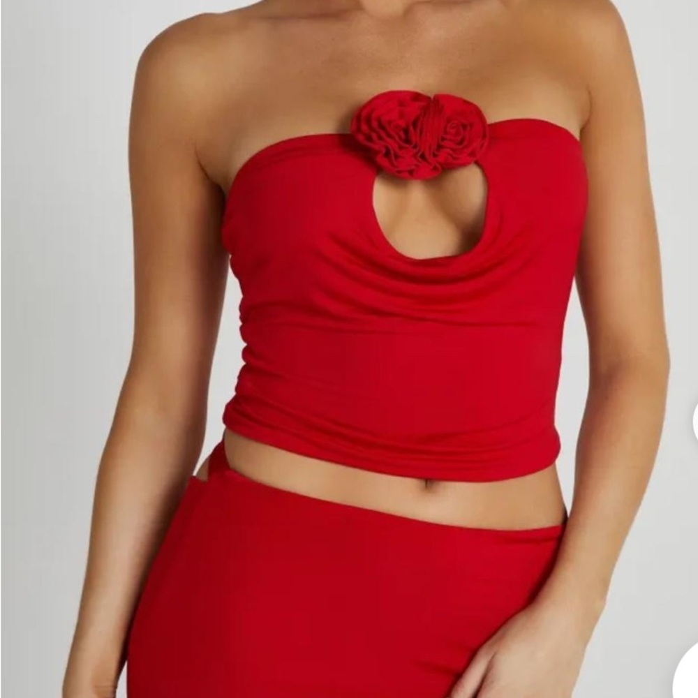 Megan Red Strapless Rose Top